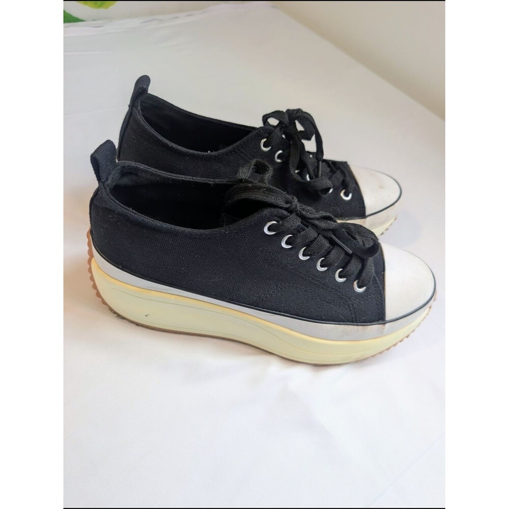 Madden Girl Black Canvas Platform Sneakers with Cream Sole